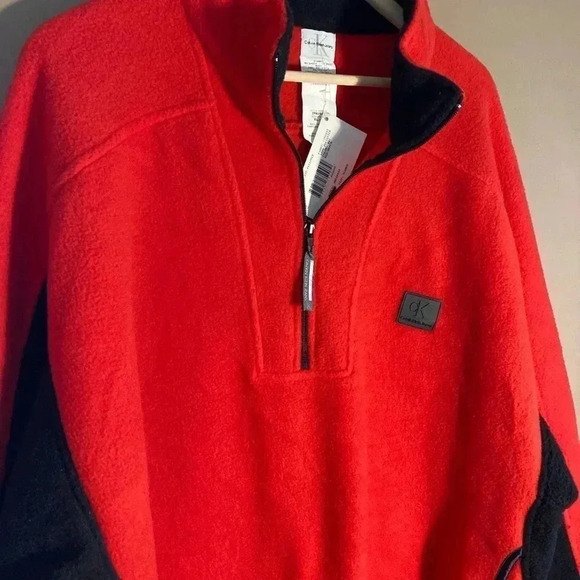 NWOT Calvin Klein Jeans red  black half zip fleece - Picture 4 of 6